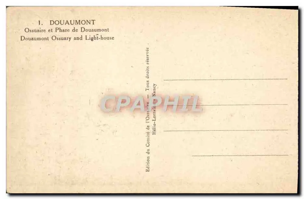 Ossuário e Farol de Douaumont — Edição do Comitê do Ossuário — Nancy - Verso