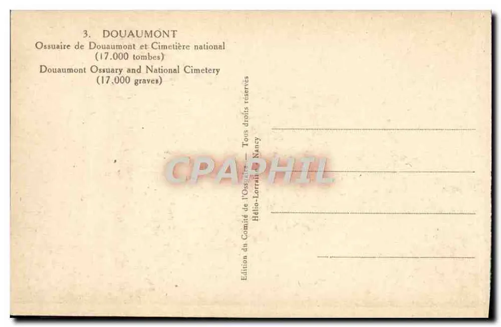 Ossuaire de Douaumont — Ossuaire und Nationalfriedhof — 17.000 Grabstellen — Édition du Comité de l'Ossuaire, Nancy - Rückseite