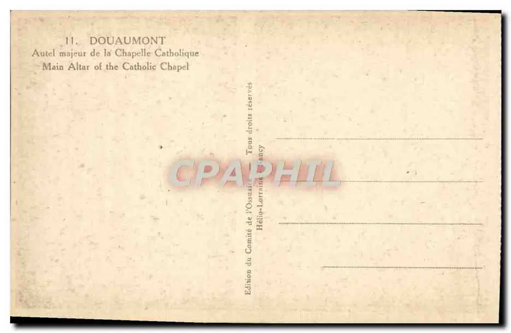 Hauptaltar der katholischen Kapelle in Douaumont — Edition des Ossuar-Komitees, Béthune-Lorraine, Nancy - Rückseite