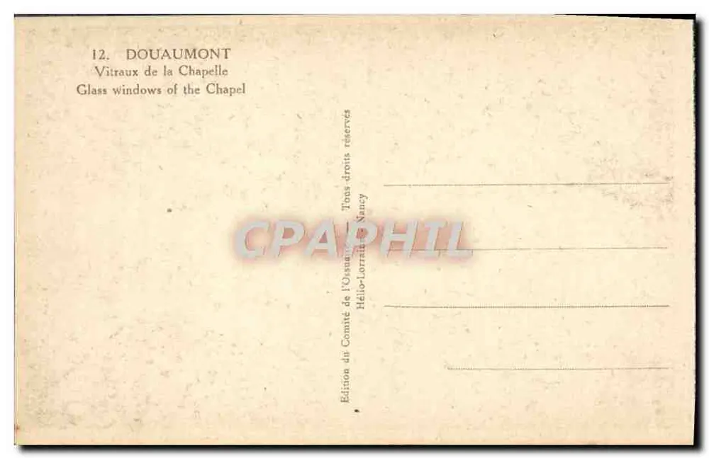 Vidros da Capela Douaumont — Édition du Comité de l'Ossuaire, Nancy - Verso