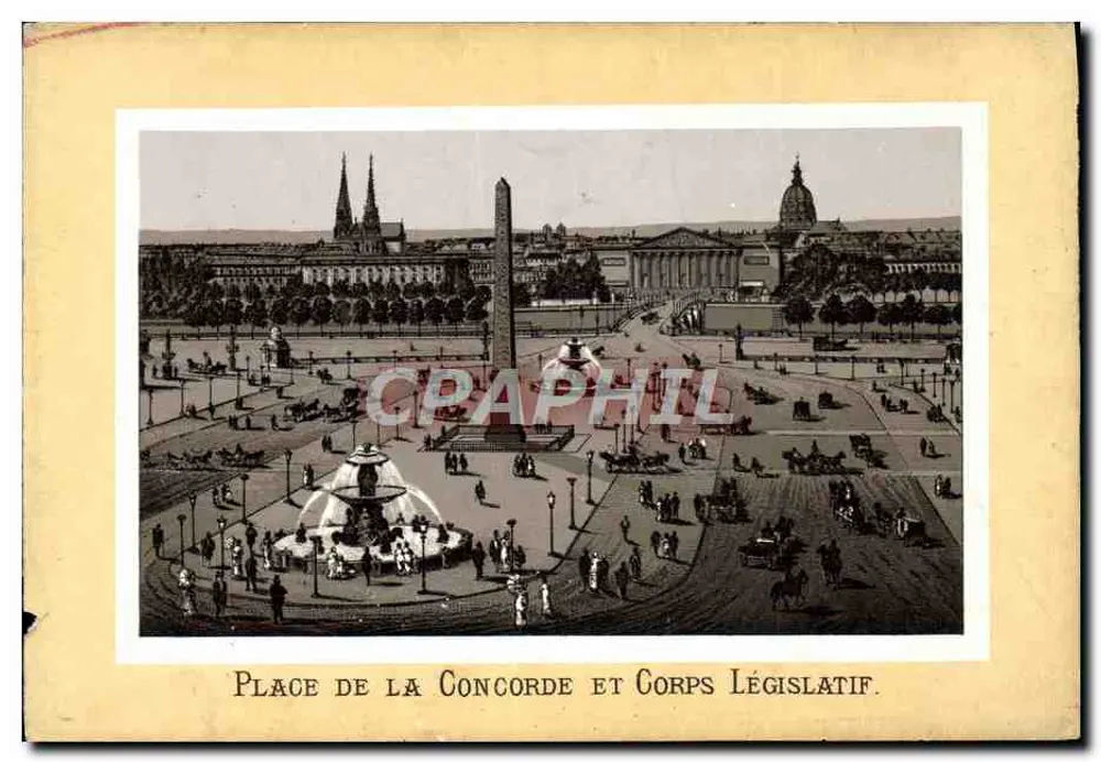 Place de la Concorde et Corps Législatif — vue panoramique avec fontaine centrale et obélisque — éditeur CPAPHIL - Frente
