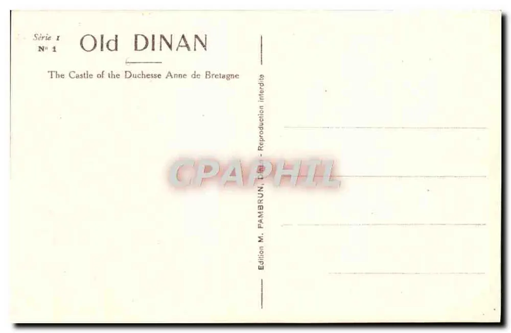 Dinan - Castelo da Duquesa Ana — Série I, N° 1, Edição M. Pambrun - Verso