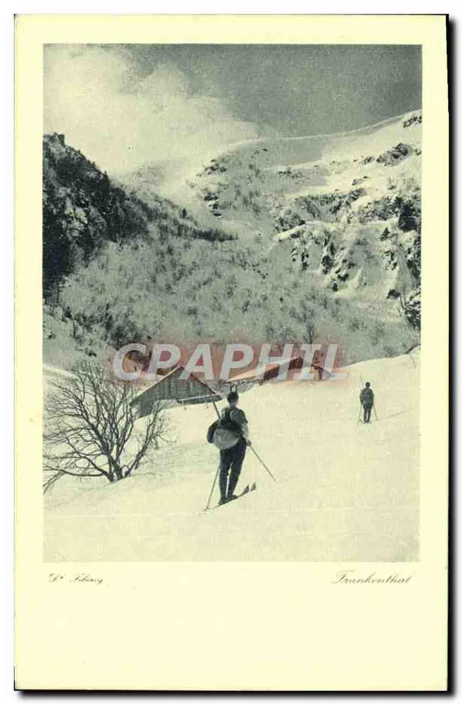 Bilhete postal antigo O Inverno nas Altas Vosges Esqui - Frente
