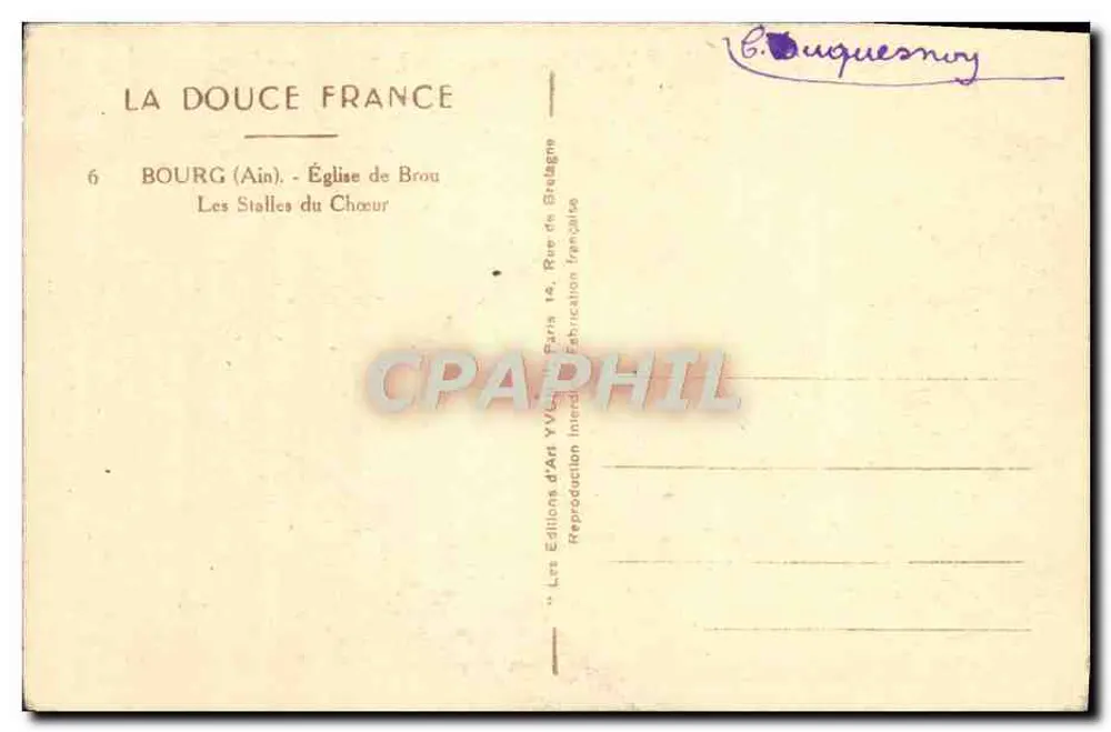 Igreja de Bourg: As cadeiras do Coro — Edições d'Art Yves, Paris - Verso