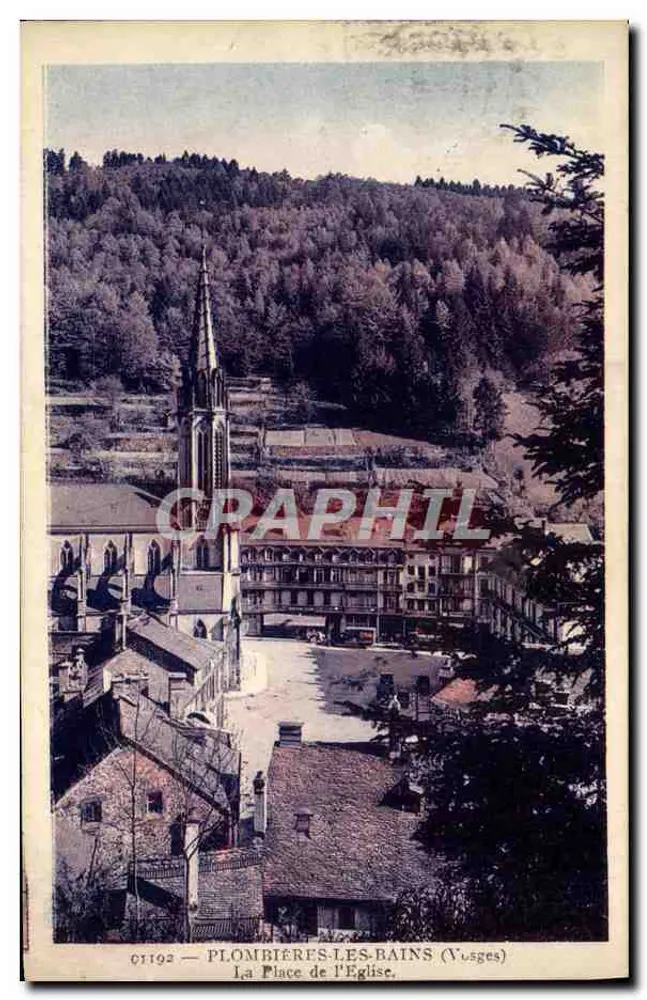Plombières-les-Bains (Vosges) — A Place de l'Église — Edição Literária Plombières-les-Bains, n° 01192 - Frente
