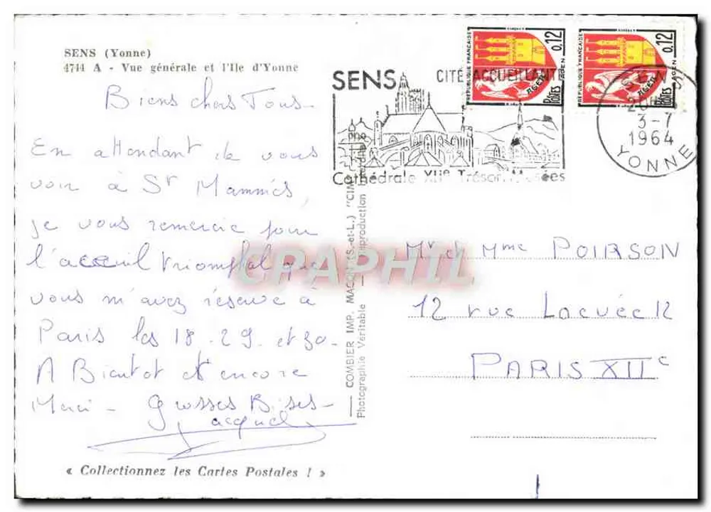 Sens (Yonne) — Vista geral e a Ilha d'Yonne — Combière - Verso
