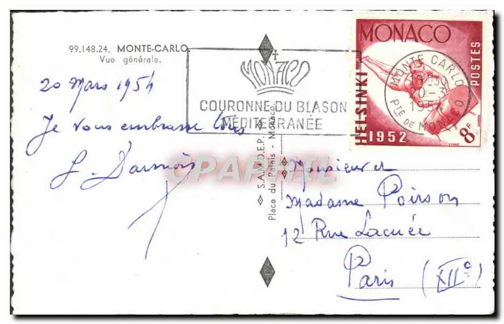 Vue geral de Monte-Carlo — editor La Cigogne, n° 99.148.24 - Verso