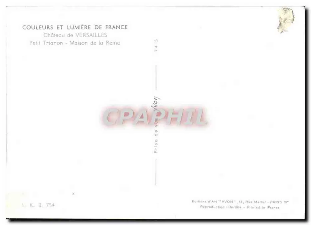 Petit Trianon - Casa da Rainha — Castelo de Versailles — Edições d'Art YVON - Verso