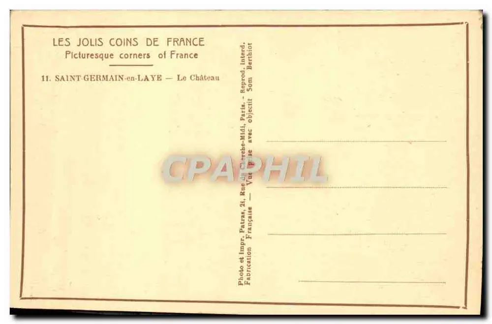 Saint-Germain-en-Laye — O Castelo — Les Jolis Coins de France, n°11 - Verso