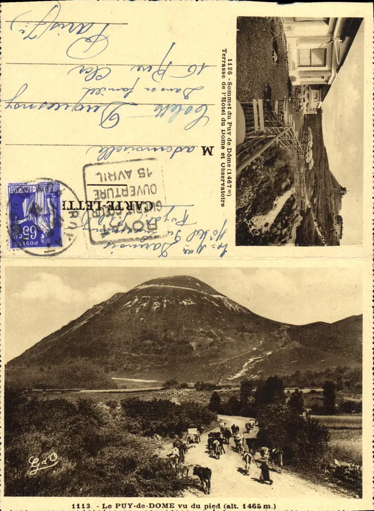 Le PUY-de-DOME von der Basis aus gesehen (Höhe 1465 m.) — Terrasse des Observatoriums — Verleger G. D. n° 1113 - Vorderseite