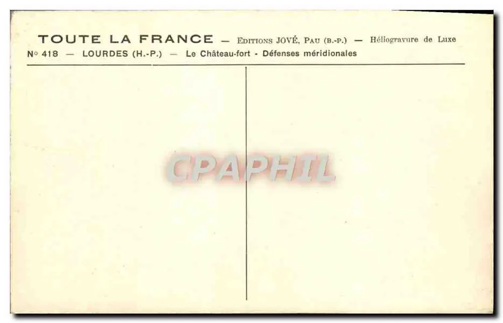 Lourdes — Das Schlossfestung — Éditions Jové, Pau (B.P.) - Rückseite