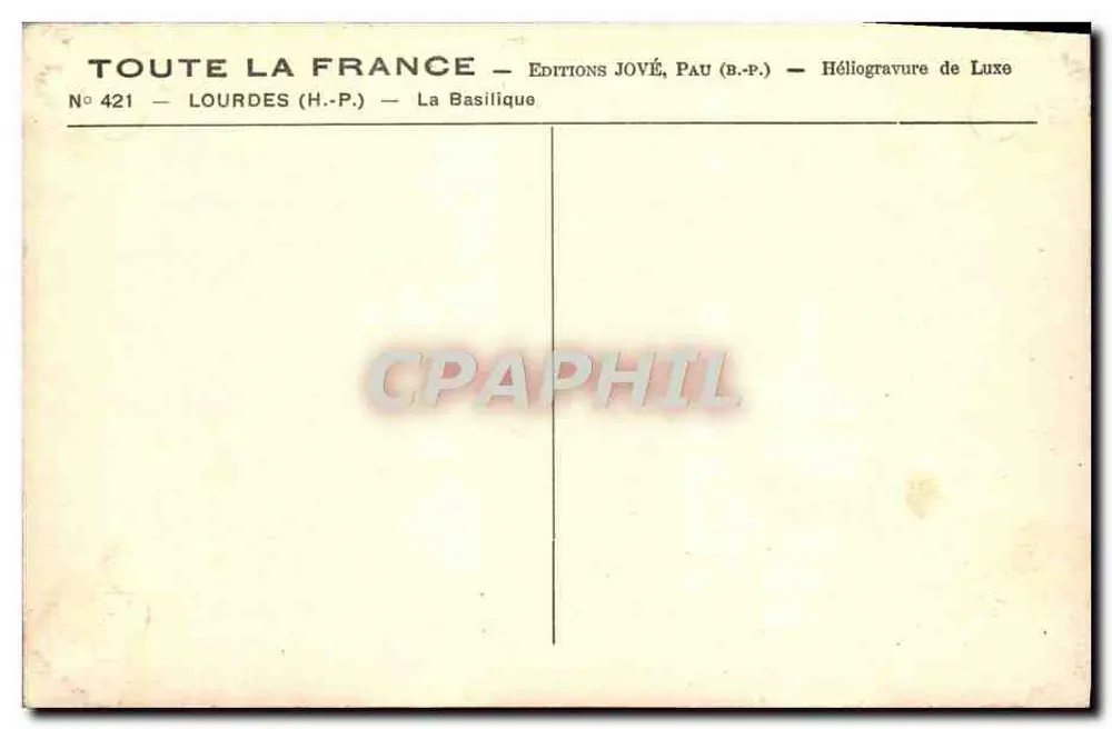 Lourdes — A Basílica — Éditions Jové, Pau (B.P.) - Verso