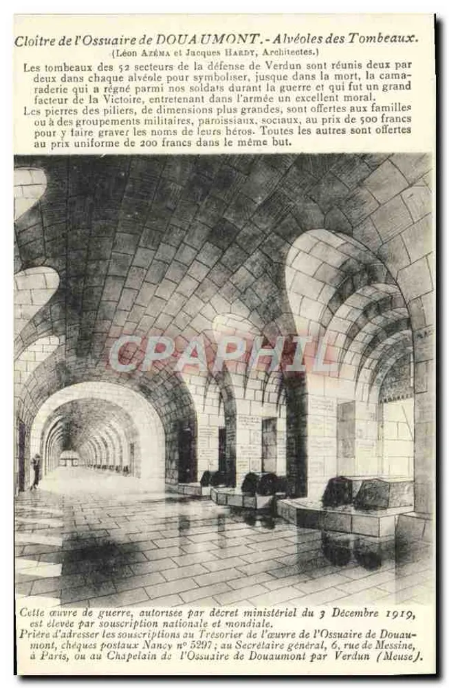 Cloître do Ossuário de Douaumont — Alvéolas dos Túmulos — Fototipia A. Hamblot, Nancy - Frente