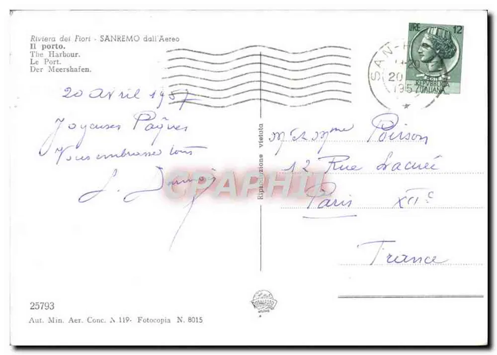 Sanremo - Der Hafen - Riviera der Blumen - Luftbild-Ausgabe N. 8015 - Rückseite