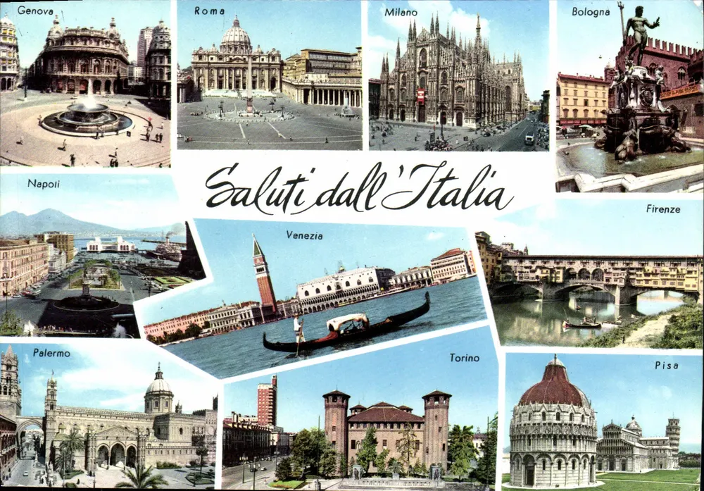Saudações da Itália — collage de cidades italianas — DA FOTOCOLOR KOUAN EKATACHROME - Frente