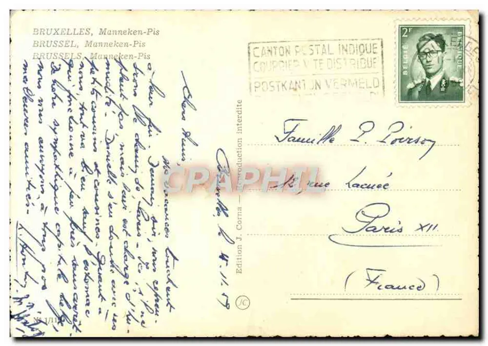 Manneken-Pis — Bruxelas — Edição J. Corna - Verso