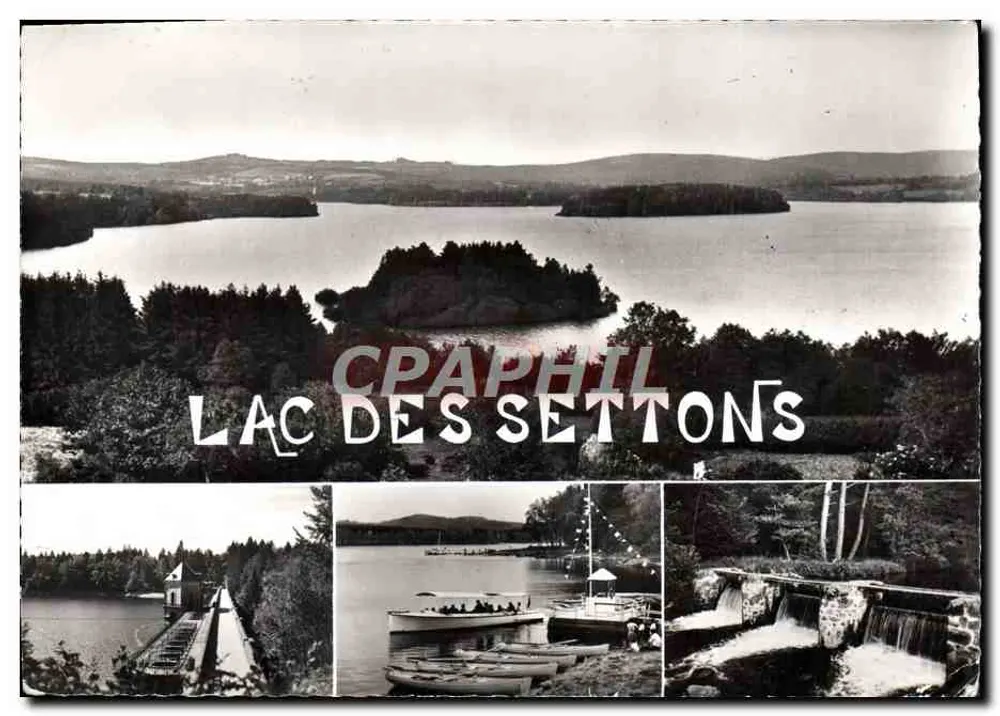 Lac des Settons — vue panoramique avec îles et digue — Cie des Arts Photographiques, Paris - Frente