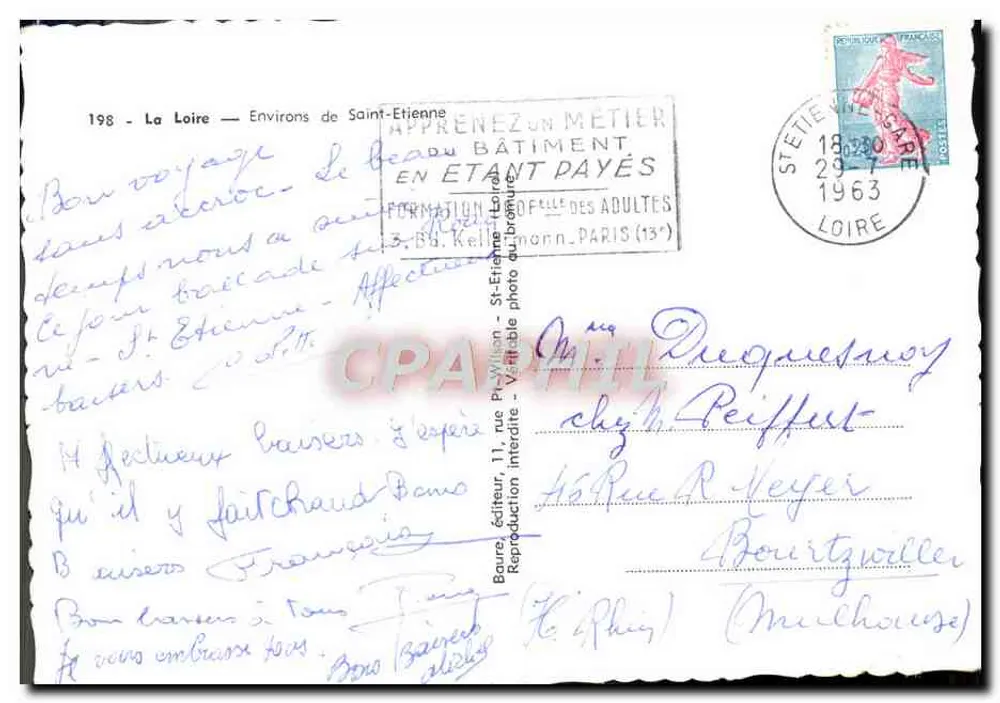 ला लूअर — सेंट-एटिएन के आसपास — पुराना पोस्टकार्ड संख्या 198, प्रकाशक बौरे - पीछे