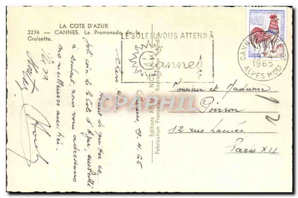 Cannes — Die Promenade de la Croisette — Éditions Réunies Françaises - Rückseite
