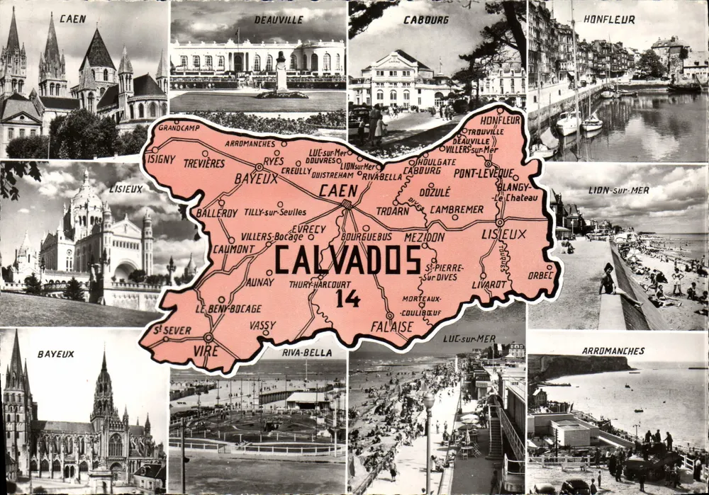 Calvados — Carte postal panorâmica com mapa detalhado — Cie des Arts Photomécaniques, Paris - Frente