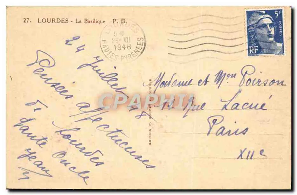 Lourdes — A Basílica — Edição P. Doucet & Duroux - Verso