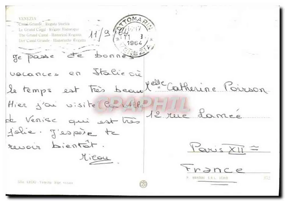 Veneza - O Grande Canal - Regata Storica - Editor P. Marziani S.R.L. Schiod - Verso