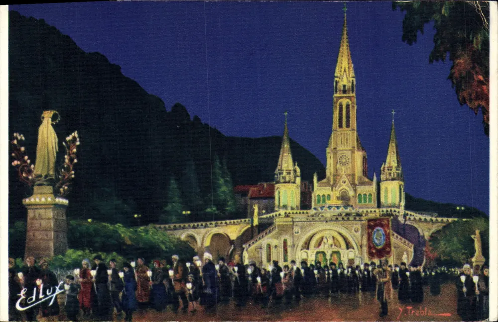 Lourdes — A procissão das tochas — Edição P. Doucht, 8, Place des Marts, Lourdes - Frente