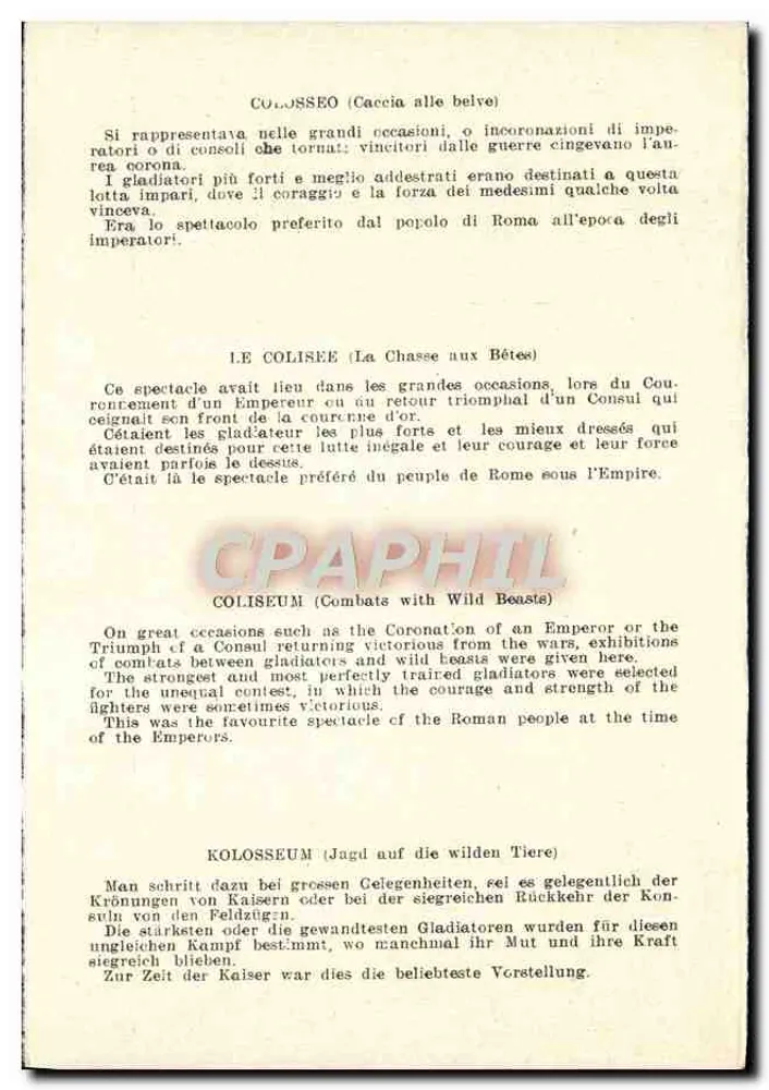 Roma - Colosseo (Caccia alle belve) — Jagd auf Wild — Verlag CPAPHIL - Rückseite