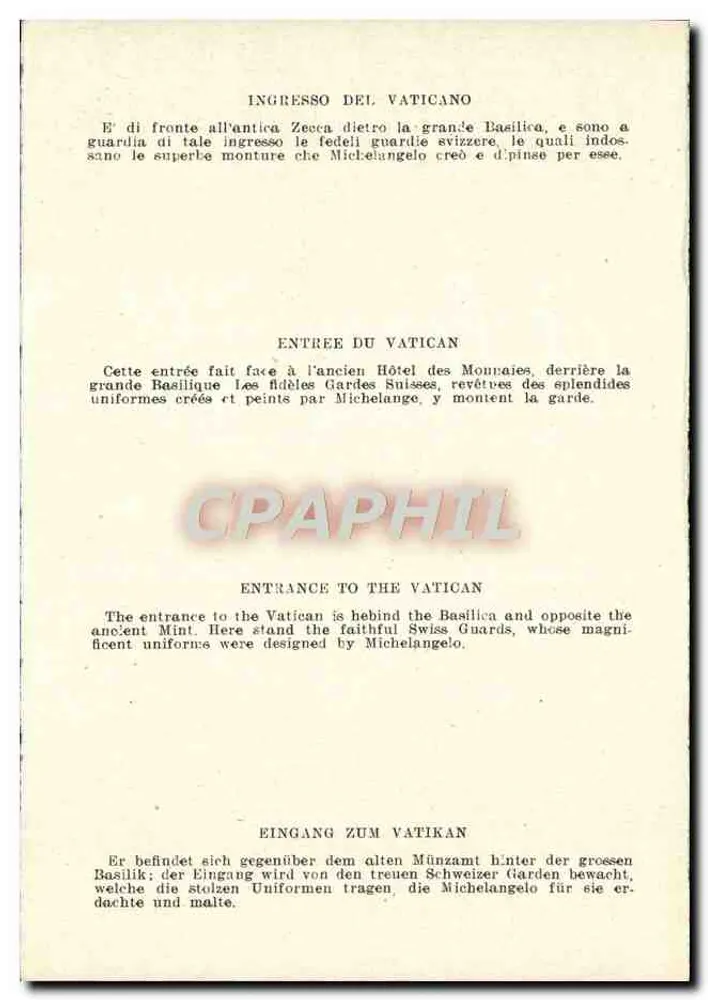 Roma - Ingresso del Vaticano — porte en pierre avec gardes suisses — éditeur CPAPHIL, n° 101 - Verso