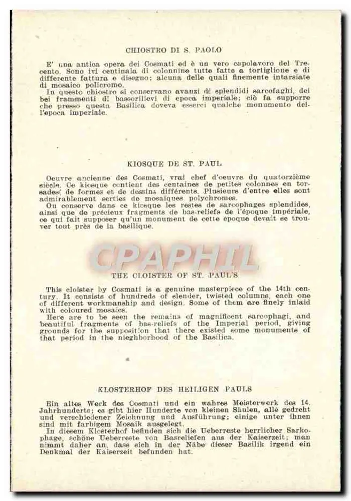 Roma - Chiostro di S. Paolo — éditeur non visible, n° de série non lisible - Verso