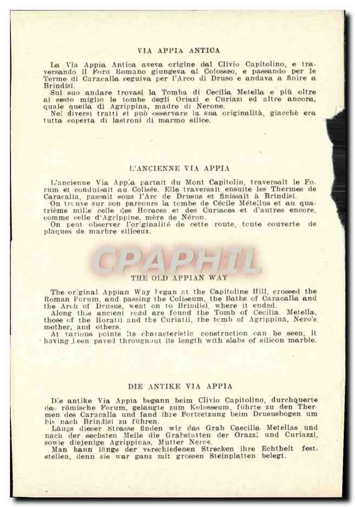 Roma - Via Appia Antica — vue avec colonne et tour, éditeur CPAPHIL, n° 36 - Achterkant