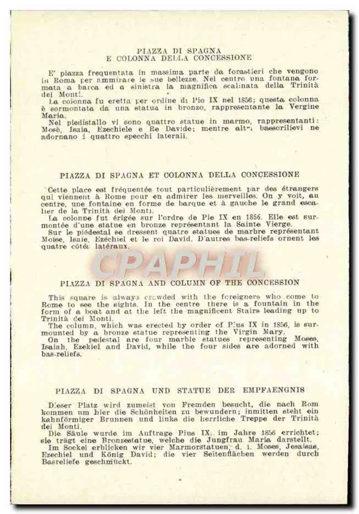 Roma - Piazza di Spagna e Colonna della Concessione — éditeur SPIELER - Verso