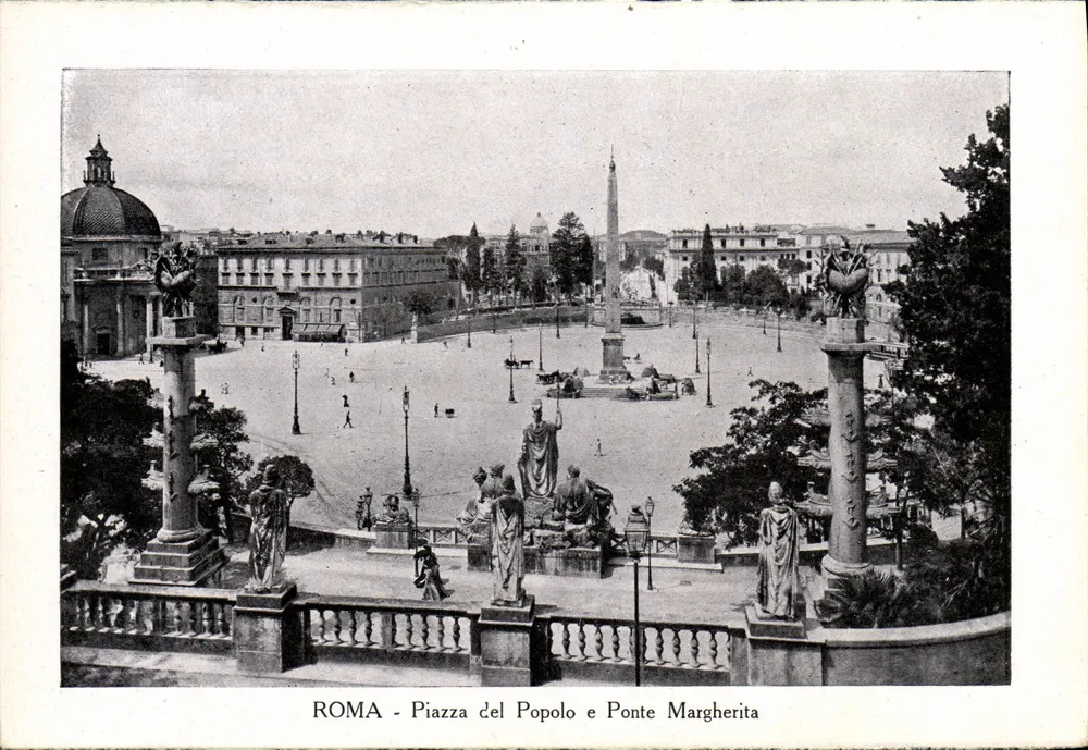 Roma - Piazza del Popolo e Ponte Margherita — vue depuis le monte Pincio, éditeur non visible, n° de série non lisible - Recto