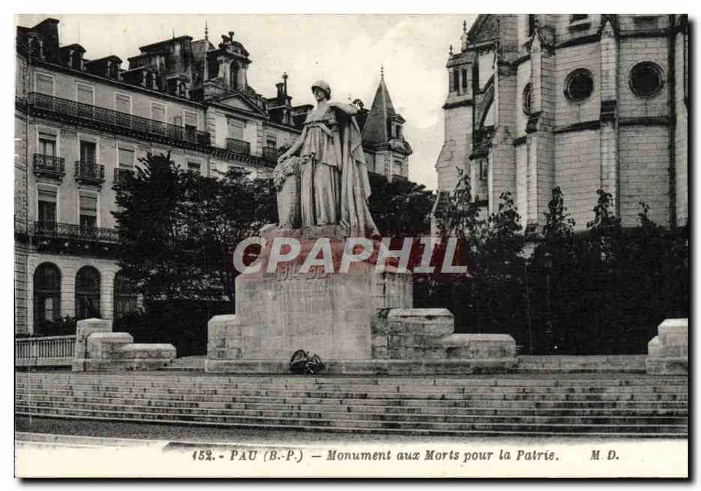 Pau (B.P.) — Gedenkstein für die Vaterlande — Phototypie Marcel Delbouy, Bordeaux - Vorderseite