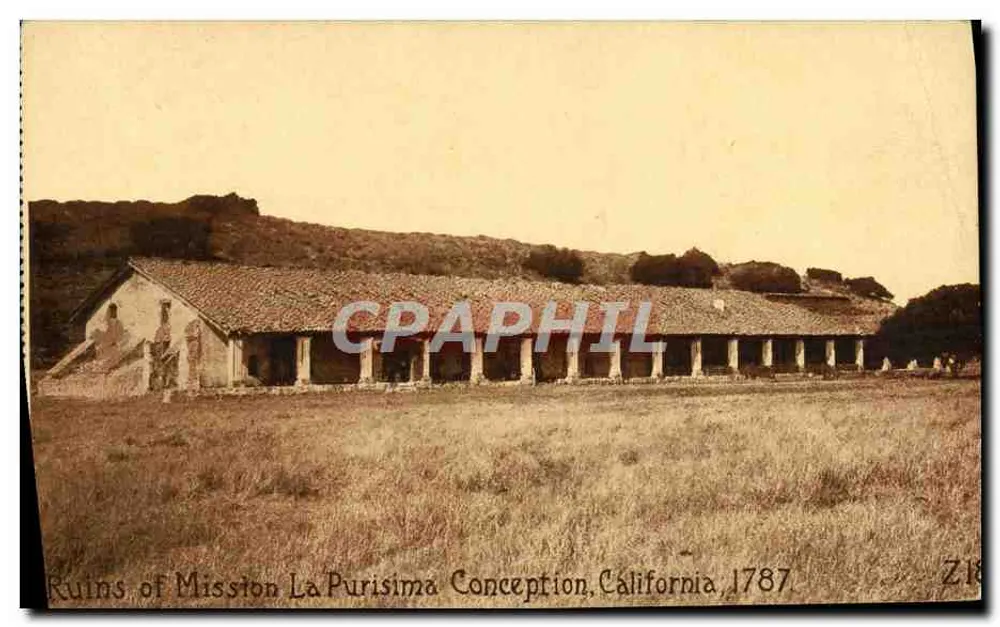 Ruinen der Mission La Purísima Concepción — Kalifornien, 1787 — veröffentlicht von The O. Newman Company - Vorderseite
