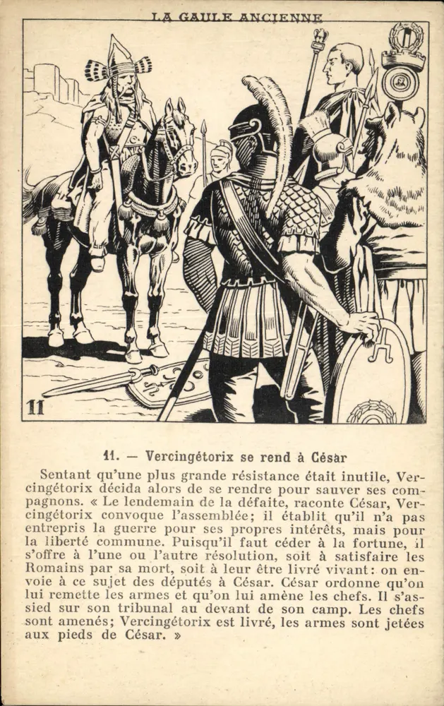 Vercingétorix se rend à César — A Gália Antiga — Desenhos de Goichon, Edição Mazo - Frente
