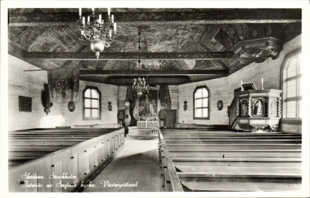 Innenraum der Seglora Kirche — Västergötland — Skansen, Stockholm - Vorderseite