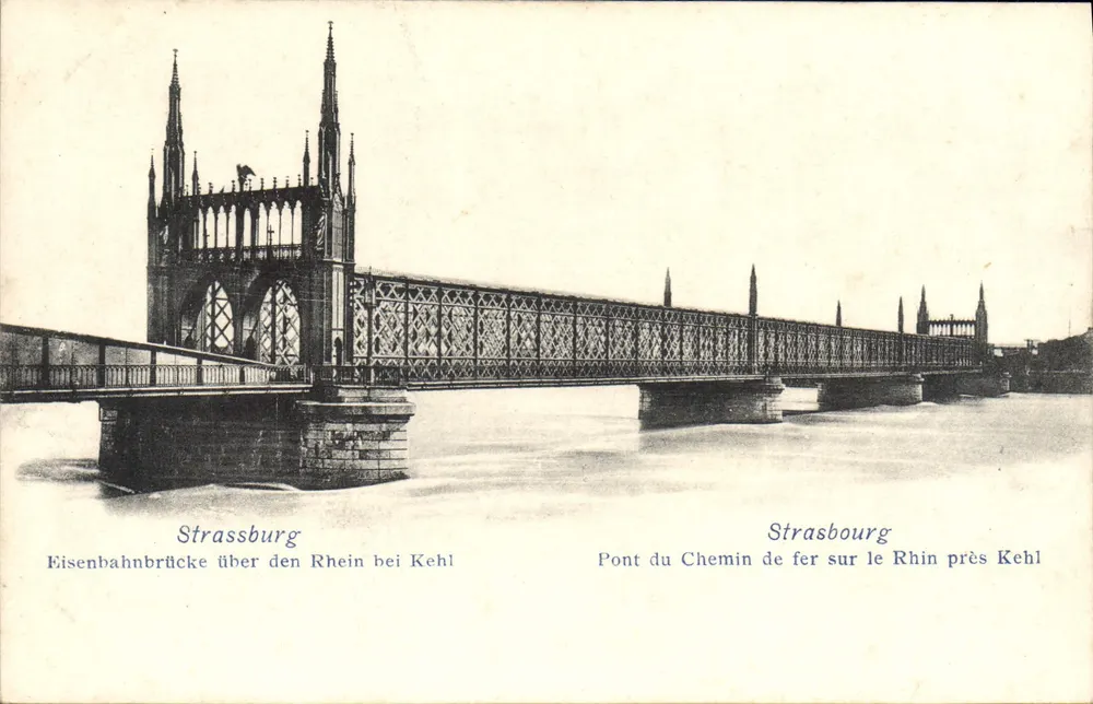 Brücke der Eisenbahn über den Rhein bei Kehl — Straßburg — Verleger Felix Loth, Straßburg - Vorderseite