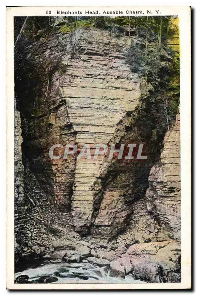 Cabeça de Elefante, Ausable Chasm, N.Y. — vista de falésias estratificadas — Publicado por W. B. J. D. Co. Plattsburg, N.Y. - Frente