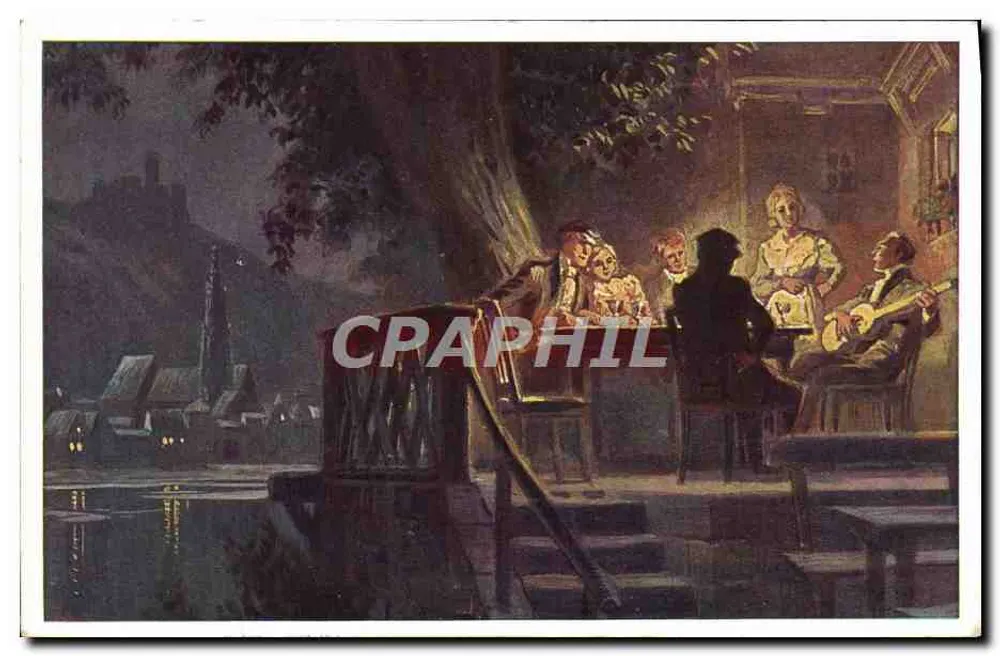 Cena noturna à beira de um rio — música e conversa — editor Verein für das Deutschtum im Ausland, n° 32 - Frente