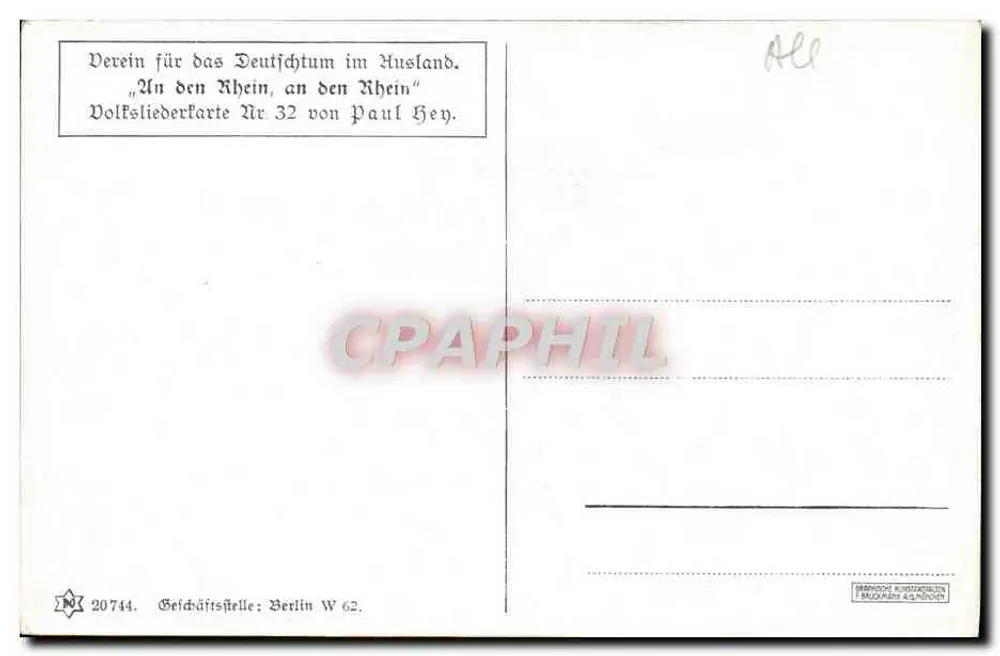 Cena noturna à beira de um rio — música e conversa — editor Verein für das Deutschtum im Ausland, n° 32 - Verso