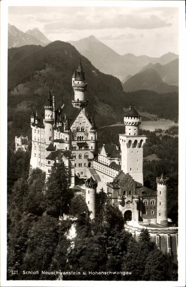 Schloß Neuschwanstein e Hohenschwangau — Photo-Verlag H. Krieger, Oberammergau, n°821 - Frente