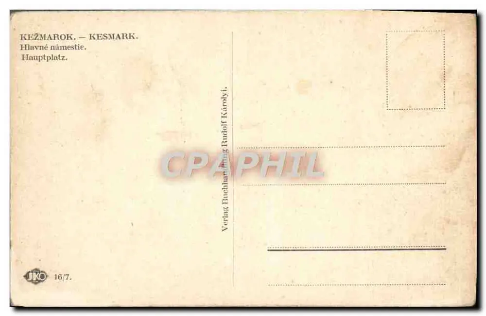 Hospiz von Kežmarok — Rathaus und Turm — Verlag Rudolf Karoly - Rückseite