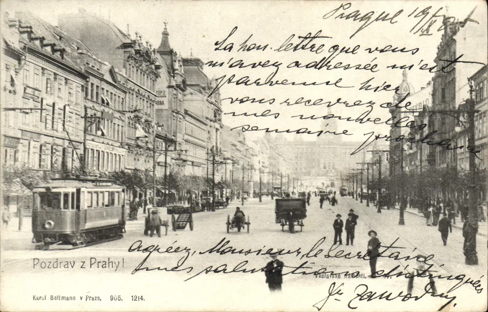 Widok ulicy Václavské náměstí w Pradze — Karol Bellmann, n°1214 - Awers