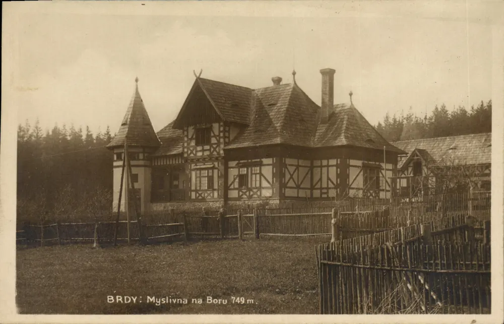 BRDY: Myslivna na Boru 749 m — uitgever Simonova knihkupectví v Příbrami - Voorkant