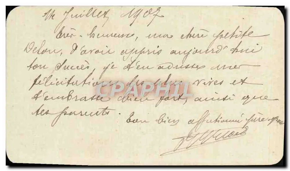 Carta postal manuscrita — Carta de felicitações para uma neta — Assinada 'P. M. M.' - Frente