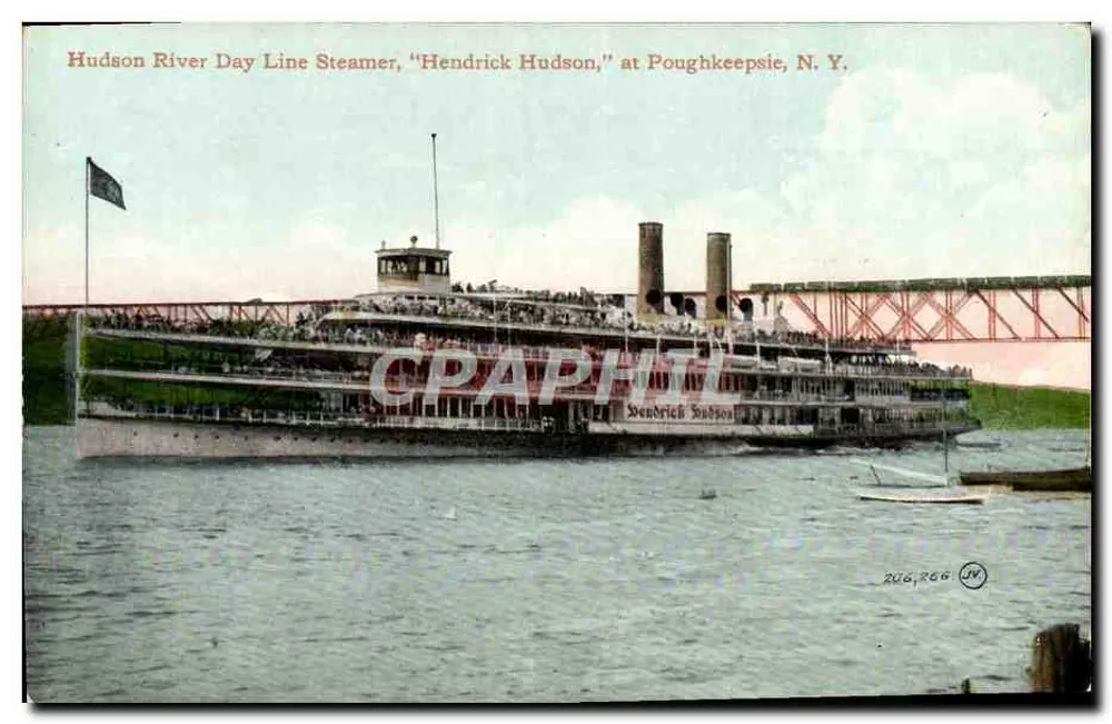 Hendrick Hudson — Dampfer der Hudson River Day Line in Poughkeepsie, N.Y. — V. & Sons, n° 206,266 - Vorderseite