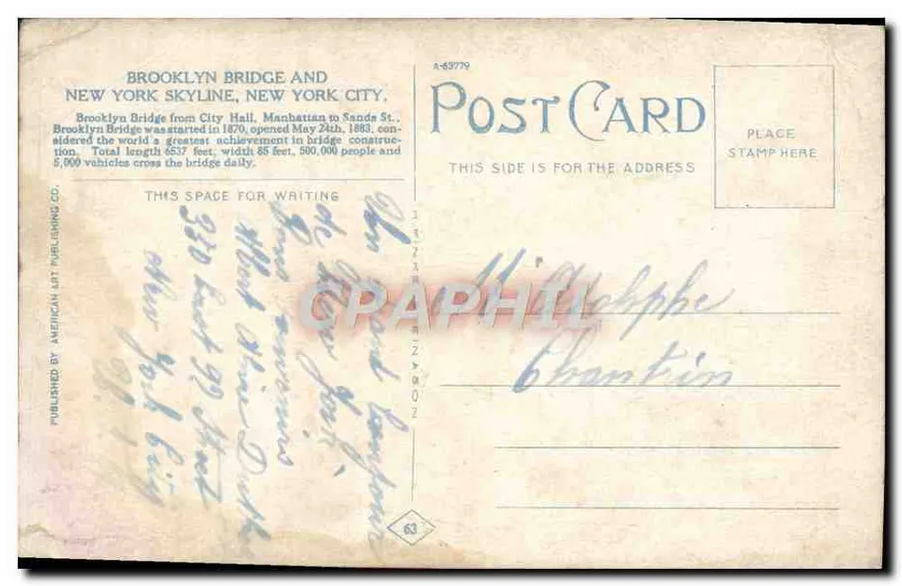 Brooklyn Bridge e skyline de Nova York — American Studio, 1915 - Verso