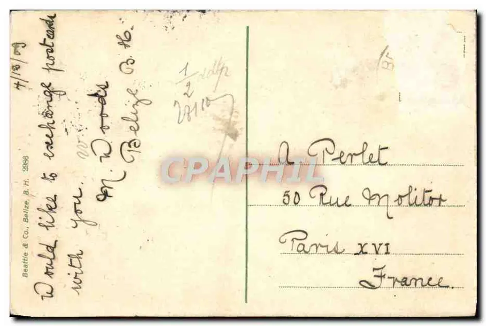 Regierungsgebäude — Belize, British Honduras — Beattie & Co. n° 2589 - Rückseite