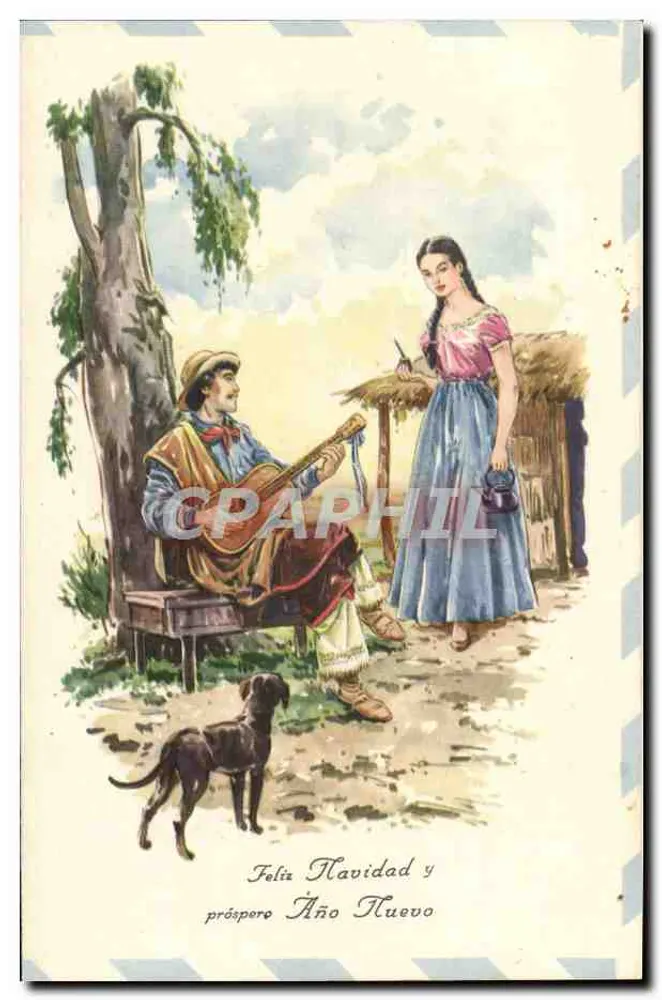 Natal e Ano Novo — cena de aldeia — Cromocart G. W. A. V. Pampa N° 6 - Frente